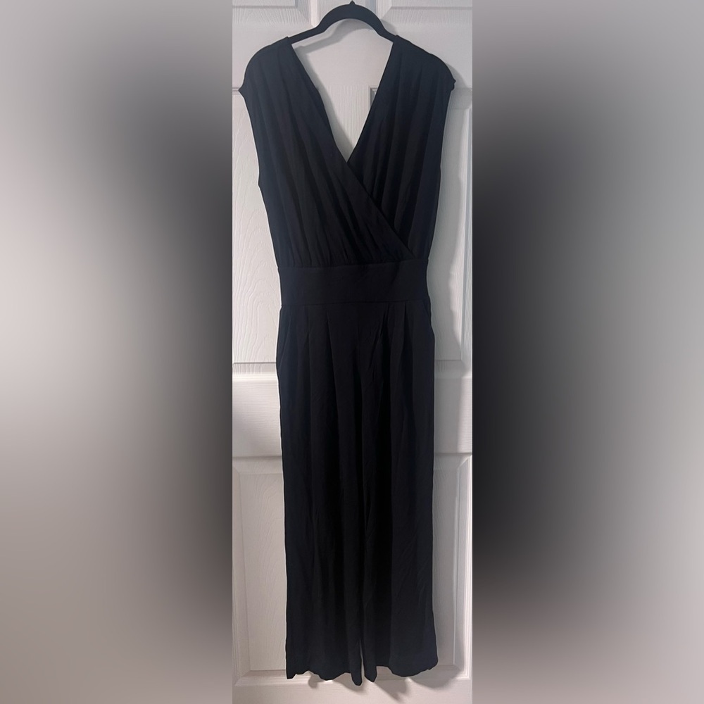 Women's CAbi Cross V Neck Sleeveless Black Jumpsuit